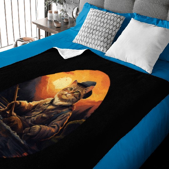 Cat On Fish Cat Fisherman Baby Blankets