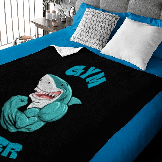 Blue Illustrated Shark Gym Lover Baby Blankets