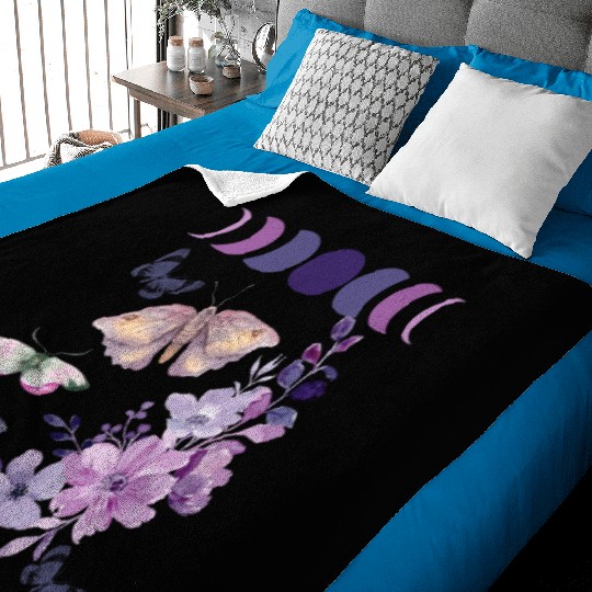 Violet Purple Moon Moth Flower Baby Blankets