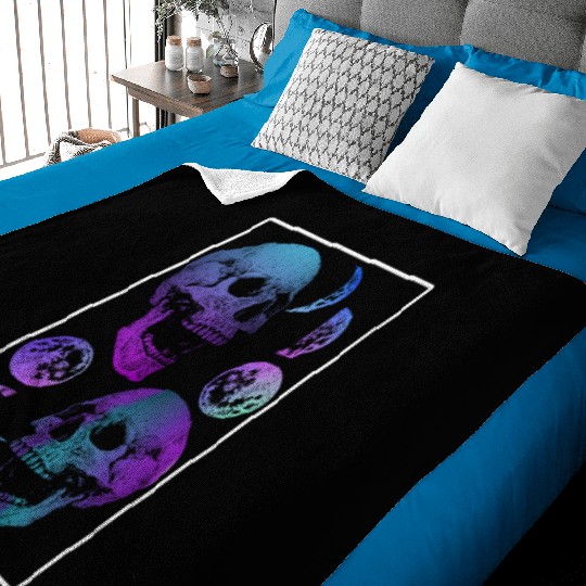 Skeleton Baby Blankets, Neon Skull Moon Gothic Skeleton