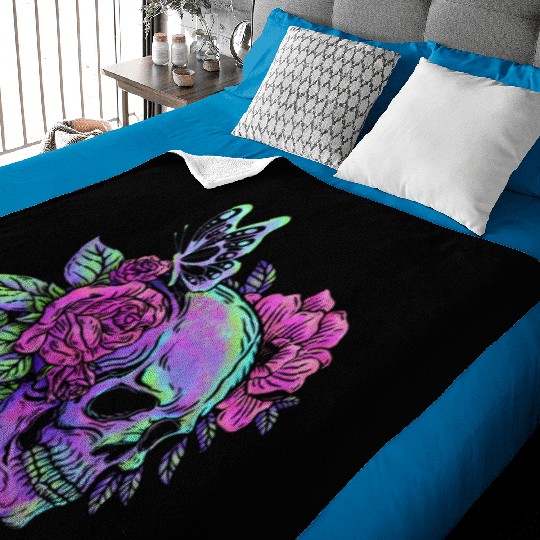 Skeleton Baby Blankets, Neon Skull Roses Gothic Skeleton