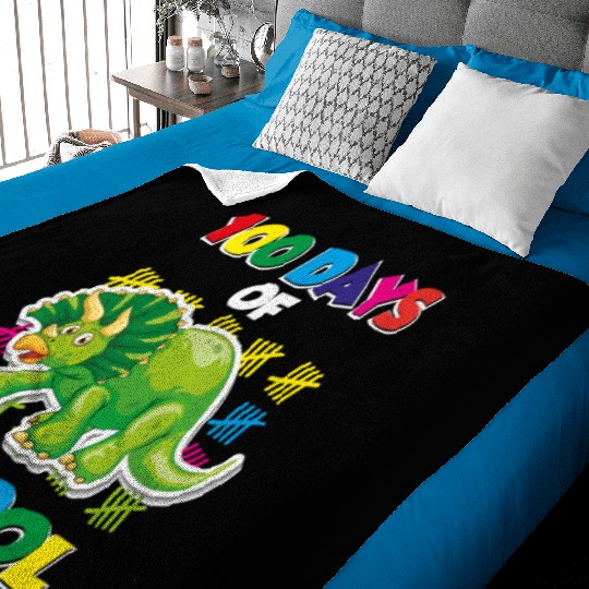 100 days of school green triceratops Baby Blankets