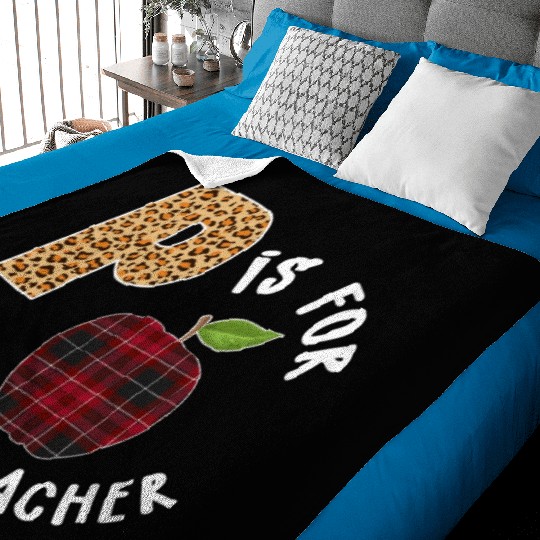 P Is For Pre K Teacher Leopard Buffalo Plaid T Baby Blankets