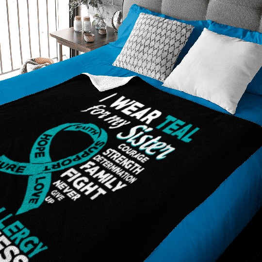 I Wear Teal For My Sister Food Allergy Awareness Baby Blankets