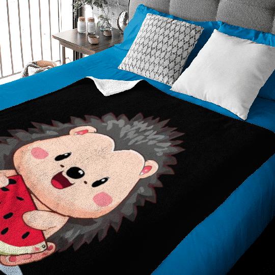 Happy hedgehog enjoys watermelon Baby Blankets
