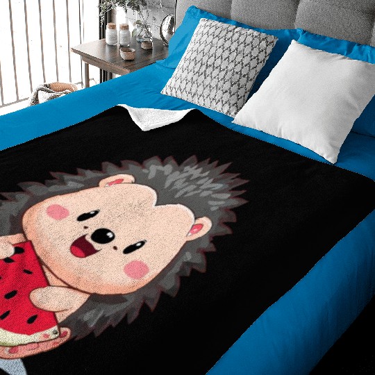 Happy hedgehog enjoys watermelon Baby Blankets