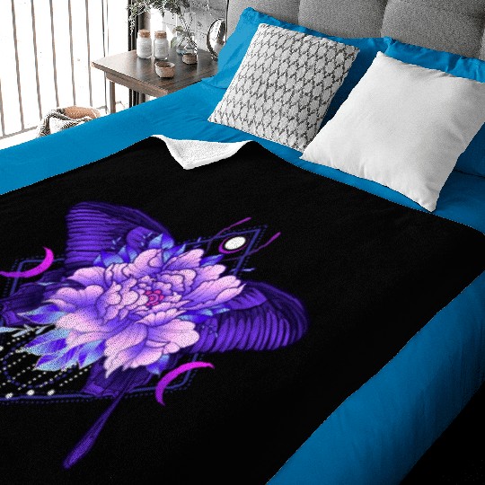 Peony Butterfly geometric tattoo Baby Blankets