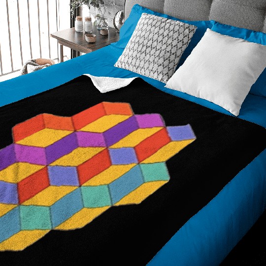 3d Cubes Orange Purple Red Blue Green Yellow Baby Blankets