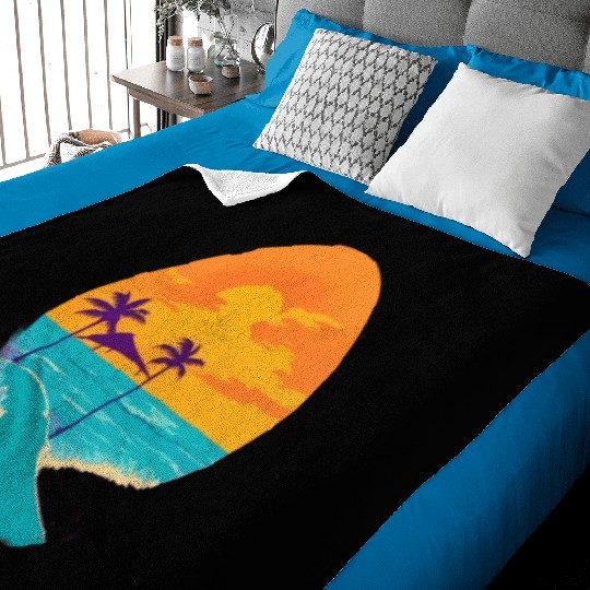 Golden Horizon: Serene Sunset & Surfing Paradise Baby Blankets