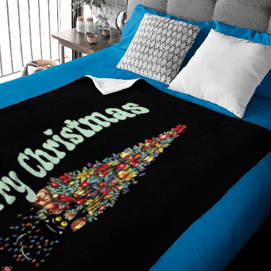 Cat Tangled In the Christmas Tree Lights Baby Blankets