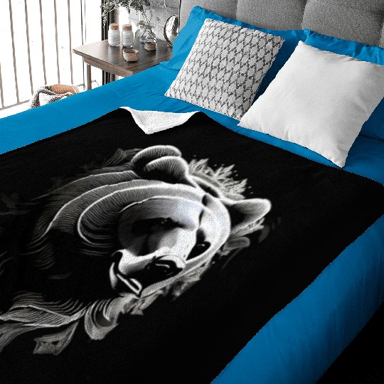 Dark muzzle black and white Baby Blankets Russian Ornam.