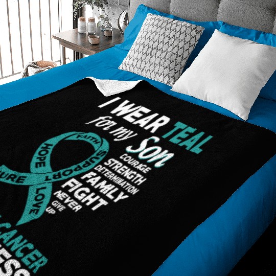 I Wear Teal For My Son Ovarian Cancer Awareness Baby Blankets