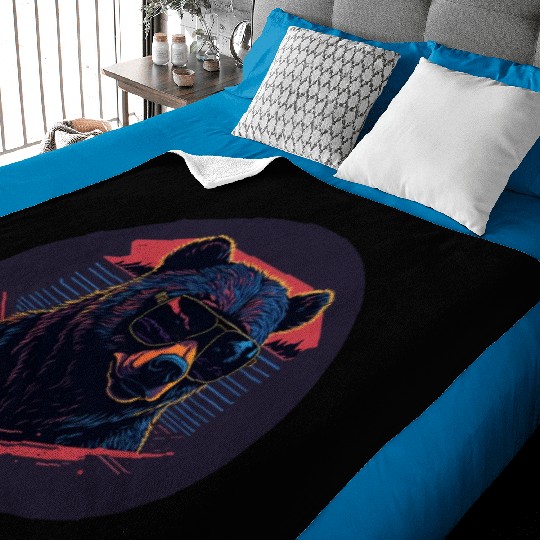 Synthwave Bear art Baby Blankets