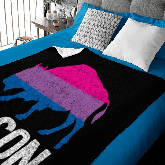 Bi Son Lgbbt Flag Bisexual Bison Funny Bi Pride Baby Blankets