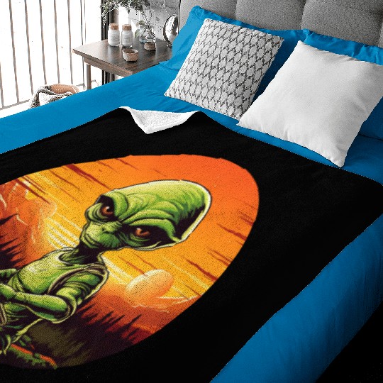 Green Alien Golfer - Extraterrestrial Playing Golf Baby Blankets