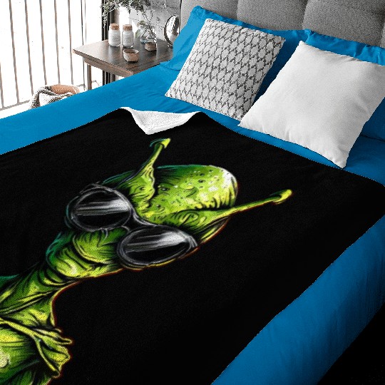 Cool Green Alien - Extraterrestrial with Baby Blankets