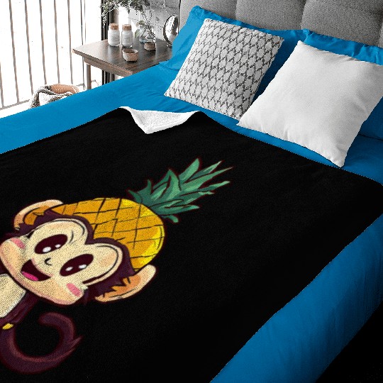 Tropical monkey with pineapple helmet Baby Blankets