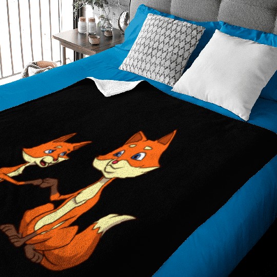 Father And Son Make Fistbump Fox Baby Blankets