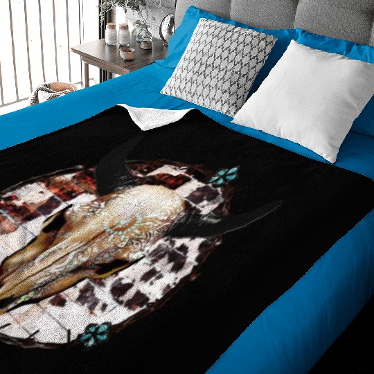Bull Skull Western Baby Blankets