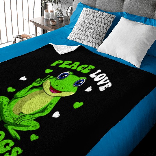 Peace Love Frogs Lover Frog Kids Girls Women Baby Blankets