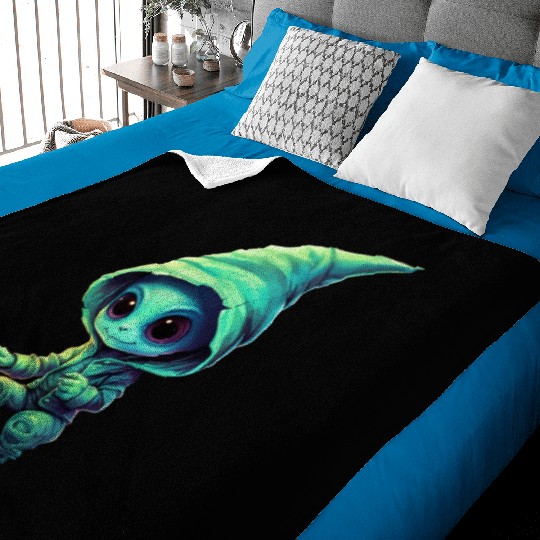 Halloween Alien with Pumpkin - Green Baby Blankets