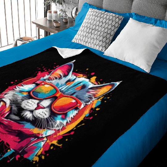 Funny Design Color Cat Wearing Sunglasses Meow Baby Blankets
