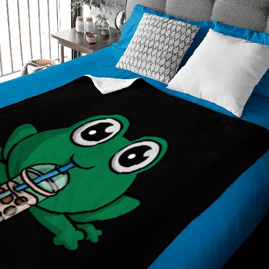 Bubble Boba Tea Drink Frog Cute Anime Kawaii Toad Baby Blankets
