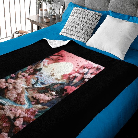 Mosaic Zen Garden River - Cherry Blossom Baby Blankets
