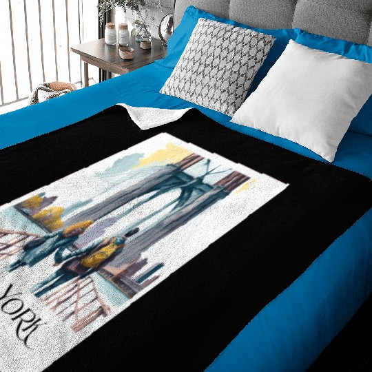 Watercolor painting loving couple in New York City Baby Blankets