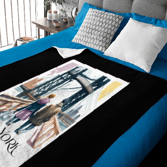 Watercolor painting loving couple in New York City Baby Blankets