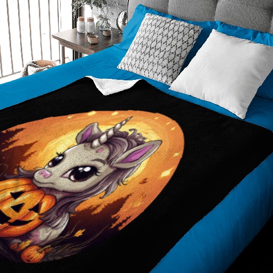 Halloween Unicorn with Pumpkin at Sunset Baby Blankets