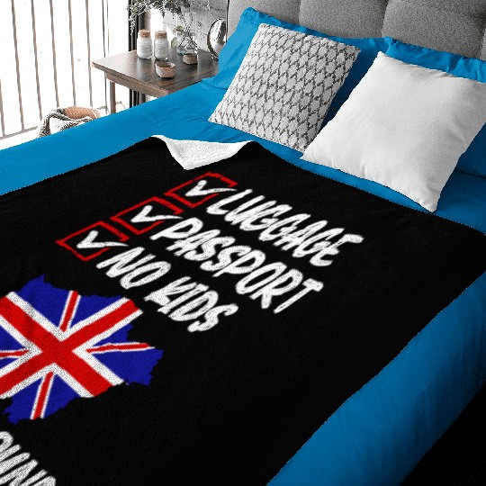 Luggage Passport No Kids London Bound Vacation Baby Blankets