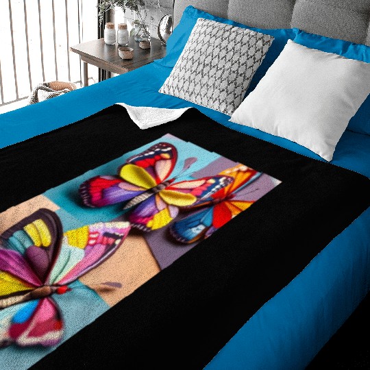 Photo collage of three butterflies made from a spo Baby Blankets