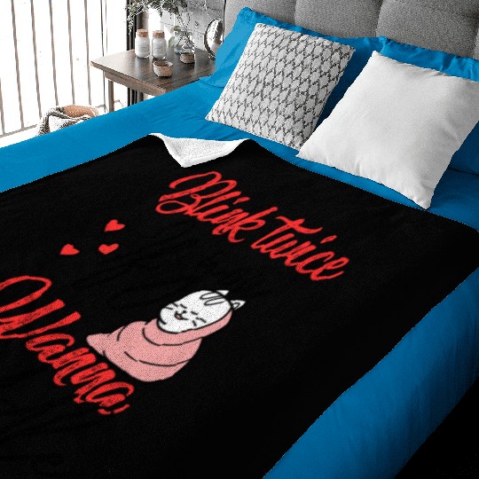 Blink Twice If You Wanna Cuddle Cat Lover Baby Blankets