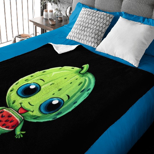 Green Alien & Watermelon: A Galactic Fusion Baby Blankets