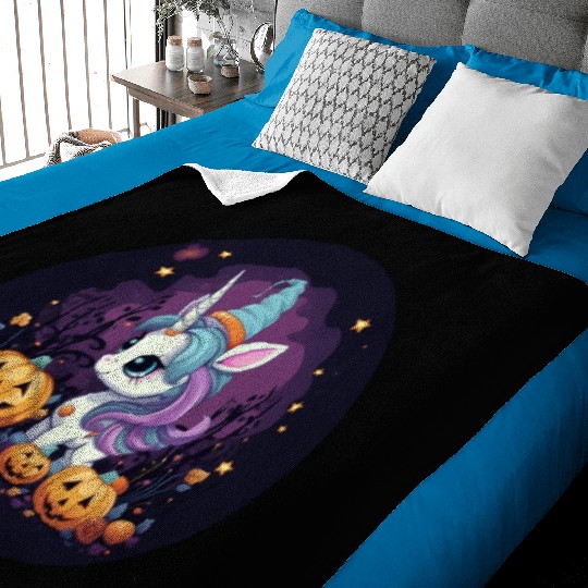 Halloween Unicorn: Midnight Sunset & Witch's Hat Baby Blankets
