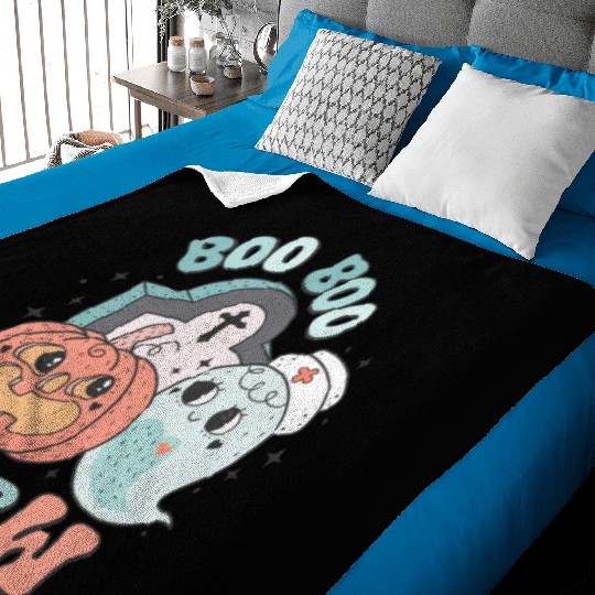 Boo Boo Crew Nurse Funny Ghost Women Halloween Baby Blankets