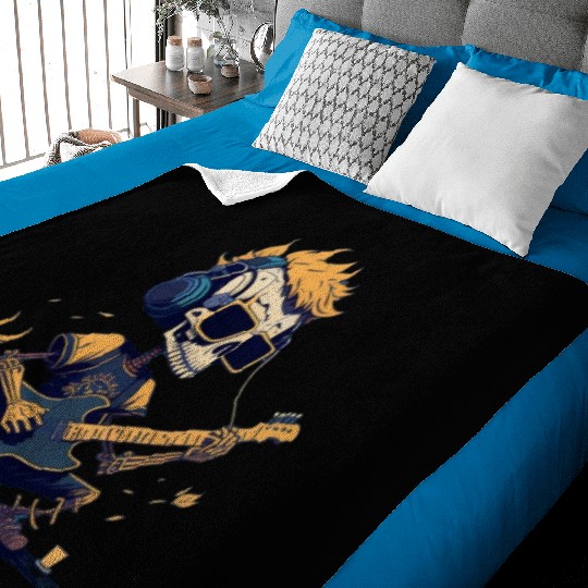 Skeleton Playing The Guitar Character Funny Cool Baby Blankets