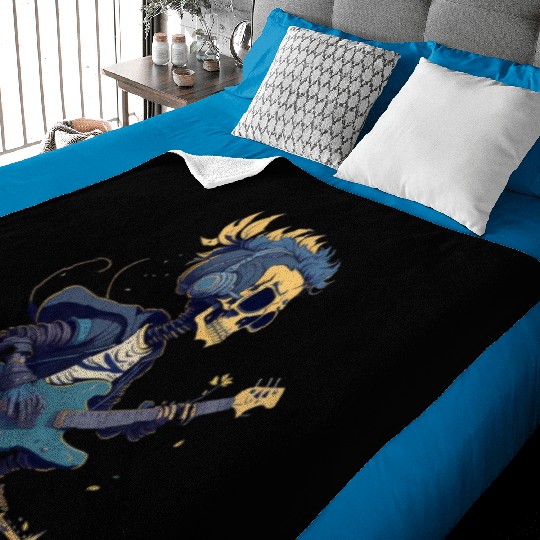 Cool Skeleton Playing The Guitar Character Funny Baby Blankets