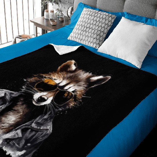 Cool raccoon in black jacket Baby Blankets