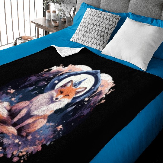 Celestial moon flower fox sitting tall Baby Blankets