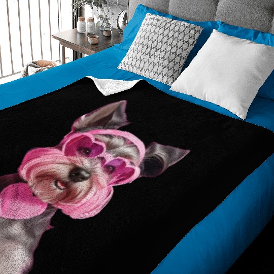 Miniature Schnauzer Wearing Pink Heart Collar Baby Blankets