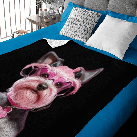 Schnauzer Wearing Pink Locking Heart Baby Blankets