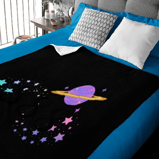Angel Numbers 888 Purple Saturn with Stars Baby Blankets