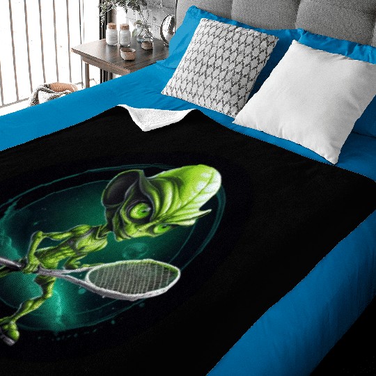 Green Alien's Cosmic Tennis Game Baby Blankets
