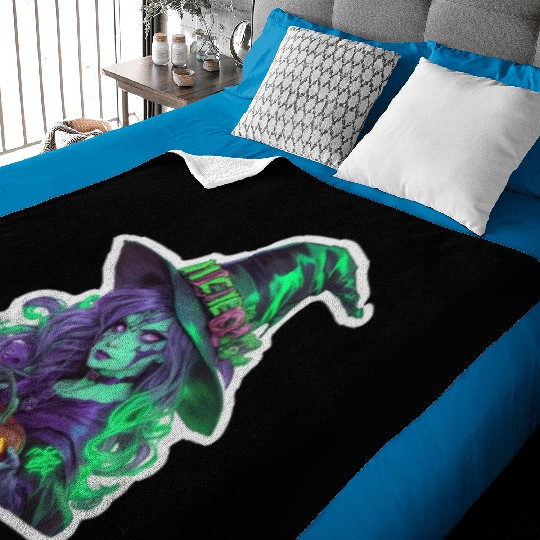 Wicked Witch Halloween Sticker, neon color Baby Blankets