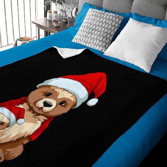 Adorable Festive Mama Bear and Cub: Christmas Hat Baby Blankets