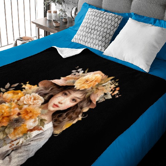 Vintage Wildflower Poster Green Botanical Wall Art Baby Blankets