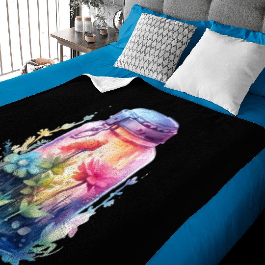 Vintage Wildflower Poster Green Botanical Wall Art Baby Blankets