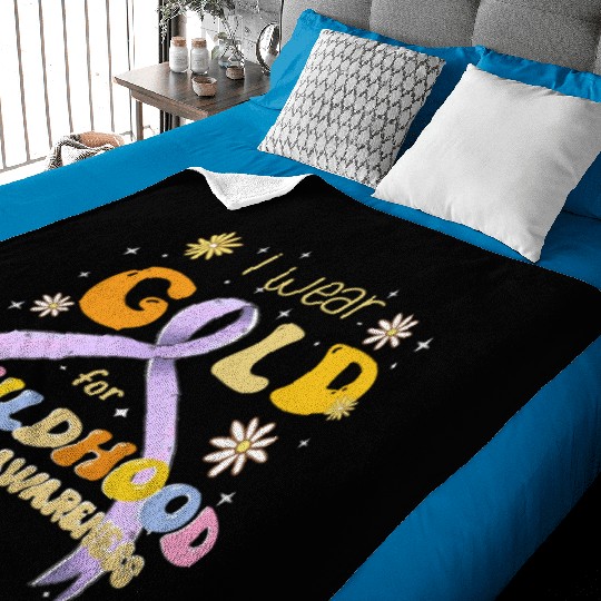 I Wear Gold For Childhood Cancer Awareness Baby Blankets